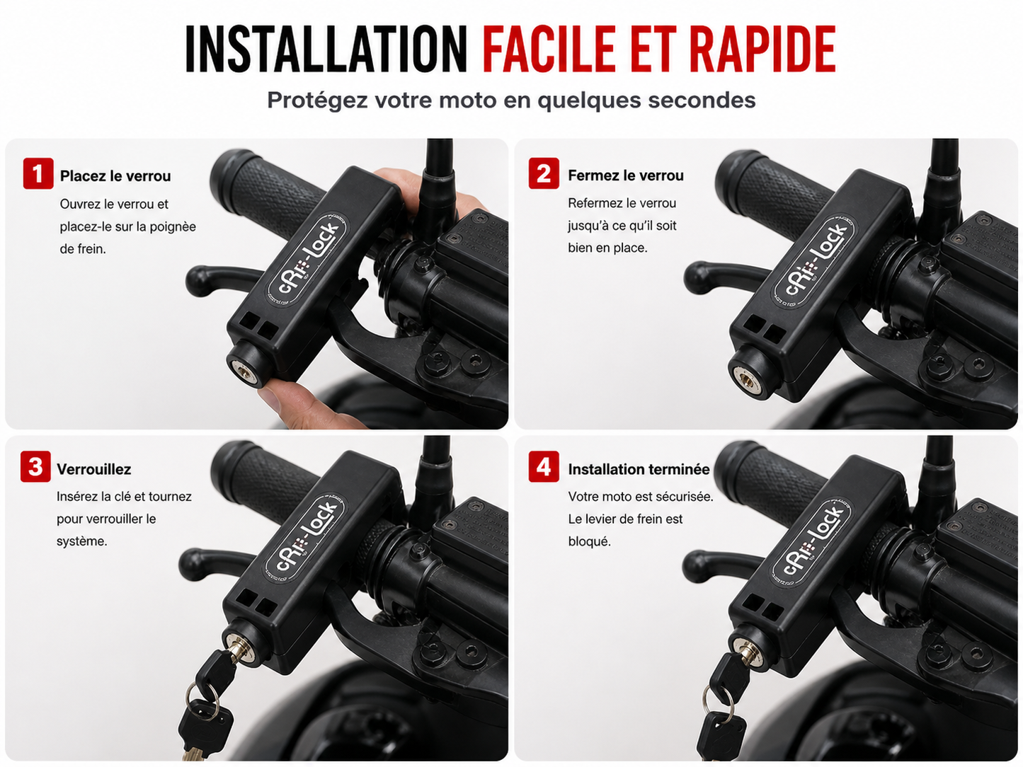 Antivol Moto Universel – Blocage Guidon & Frein Ultra Sécurisé
